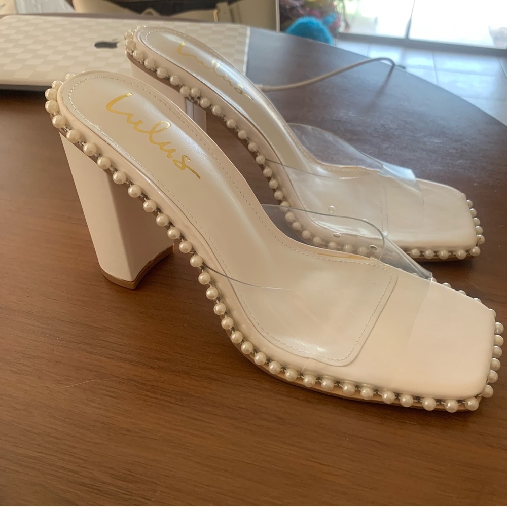 Lulu's White Pearl-Embellished Women's Heels